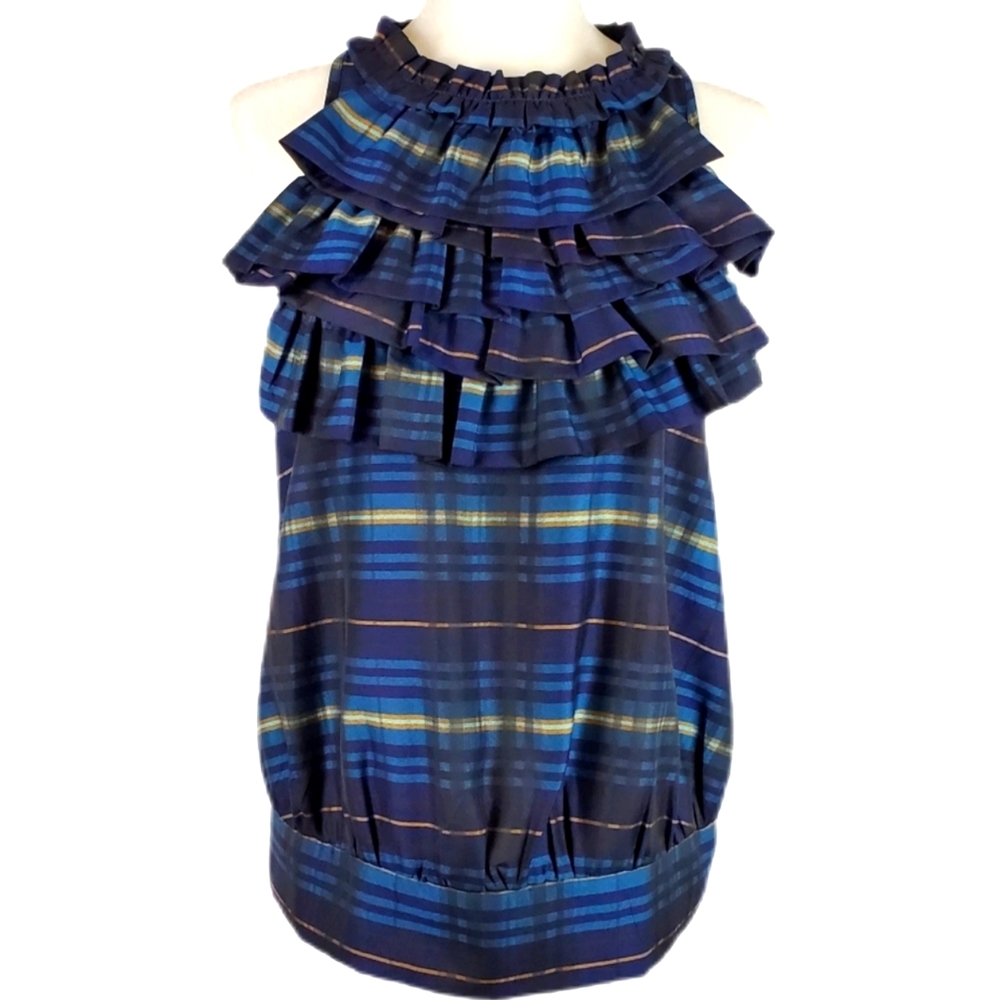 Freelance Blue purple plaid top large Anthropologie